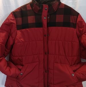 Eddie Bauer Red and Black Plaid Puffer Jacket Womens Size 2x